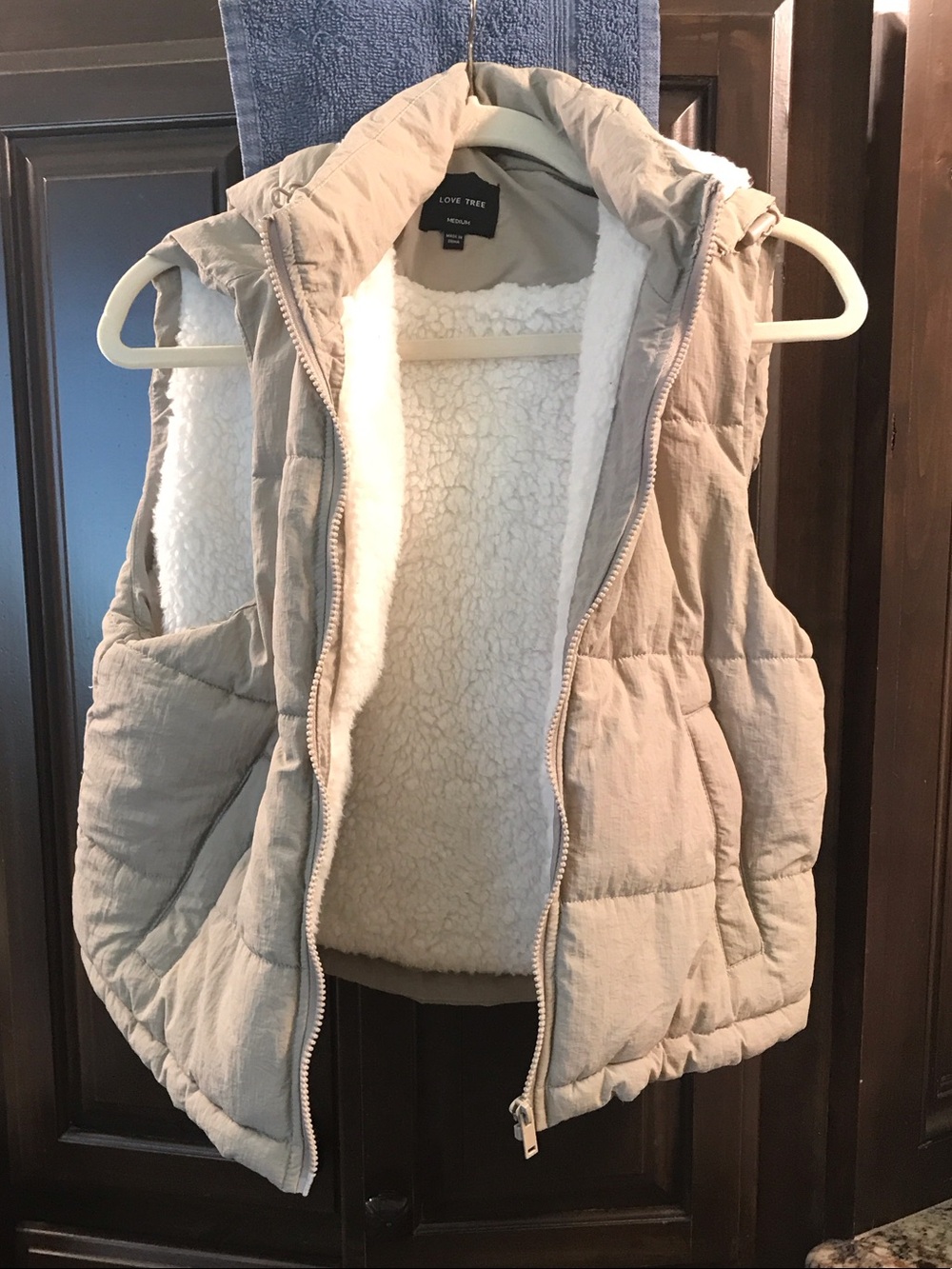 Love Tree Light Beige Quilted Sherpa-Lined Vest